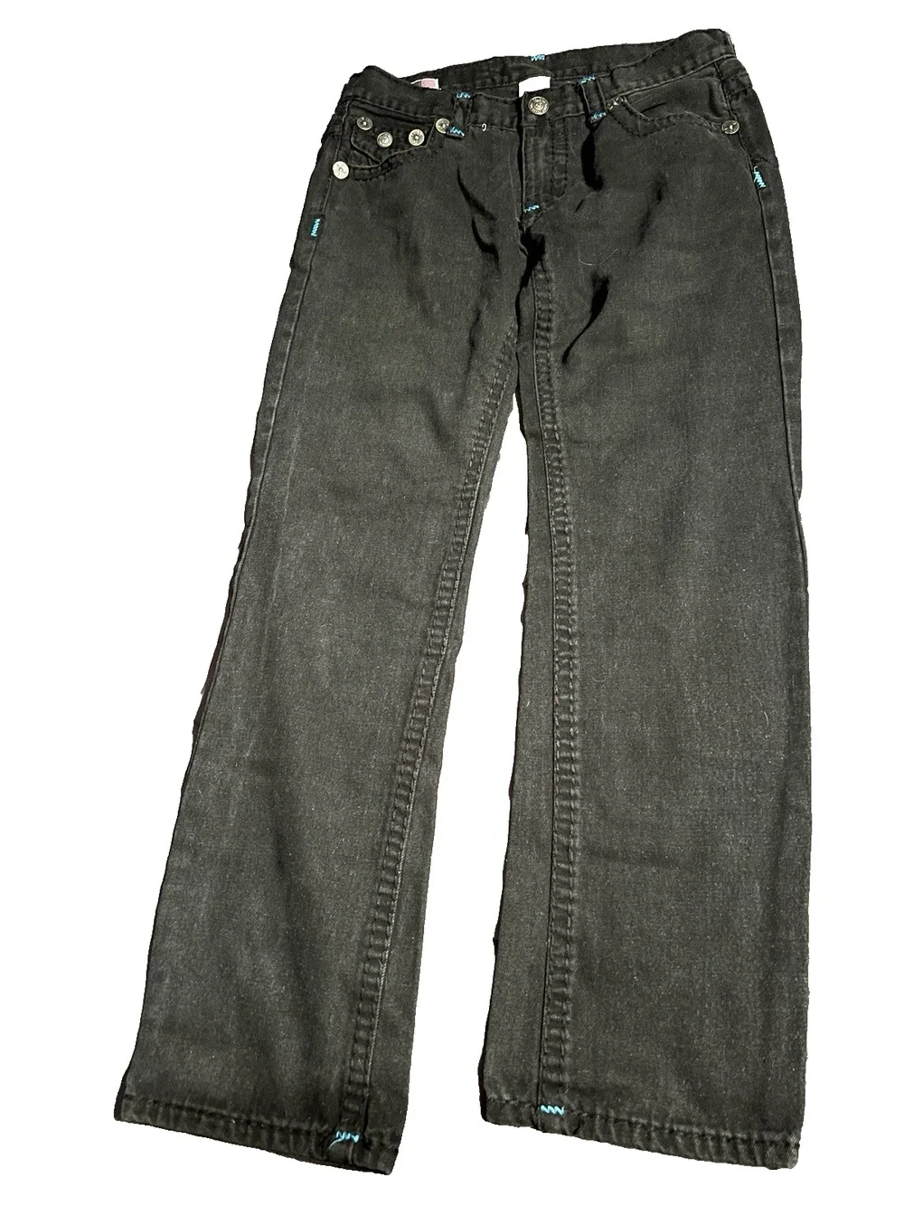 VINTAGE True Religion Black jeans 34x32 with Blue stitch (0037)